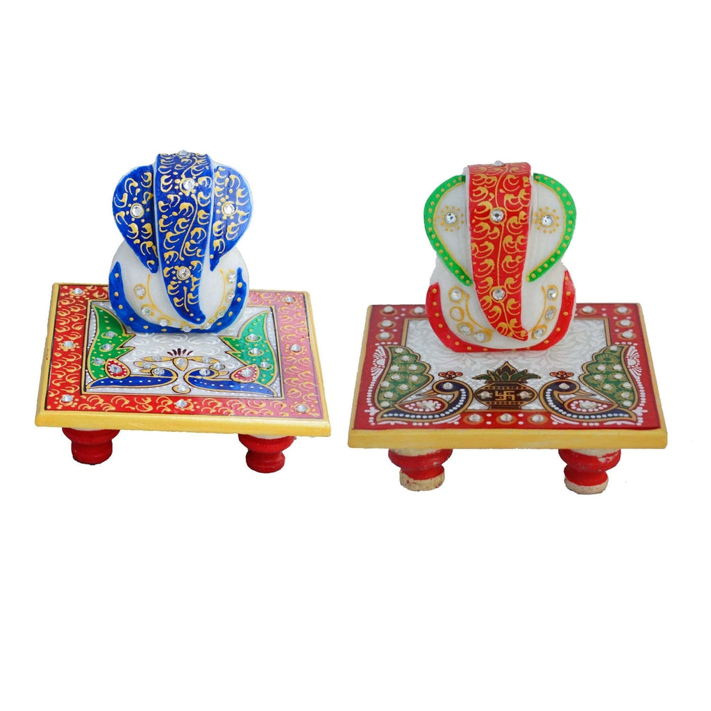Set of 2 Lord Ganesha Marble Chowkis Kafalo