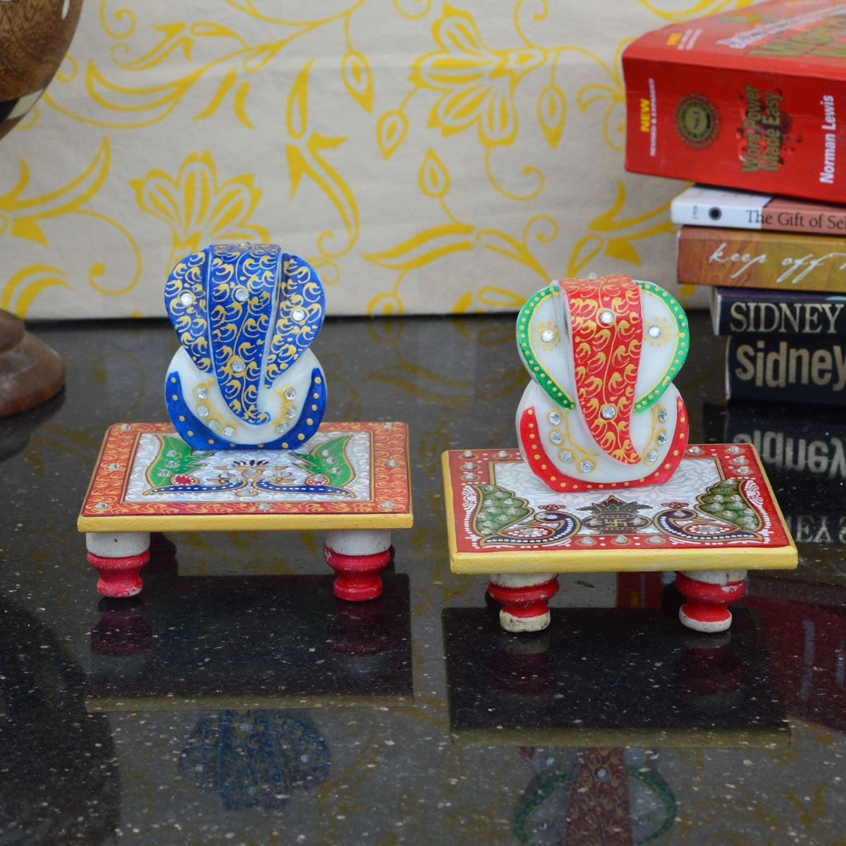 Set of 2 Lord Ganesha Marble Chowkis Kafalo