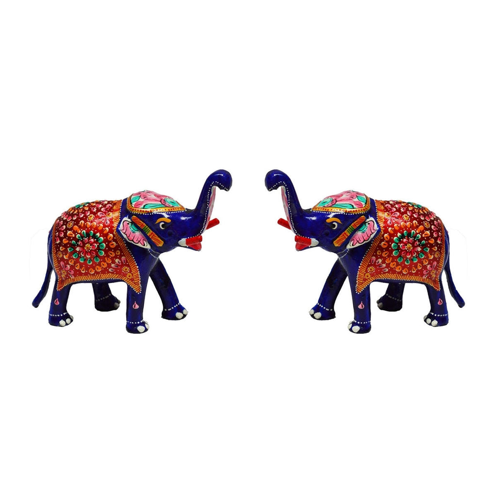 Set Of 2 Delightful Meenakari Elephant Statue Animal Figurines Kafalo