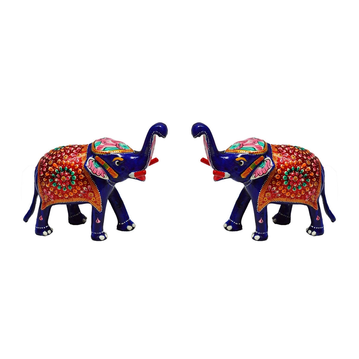 Set Of 2 Delightful Meenakari Elephant Statue Animal Figurines Kafalo