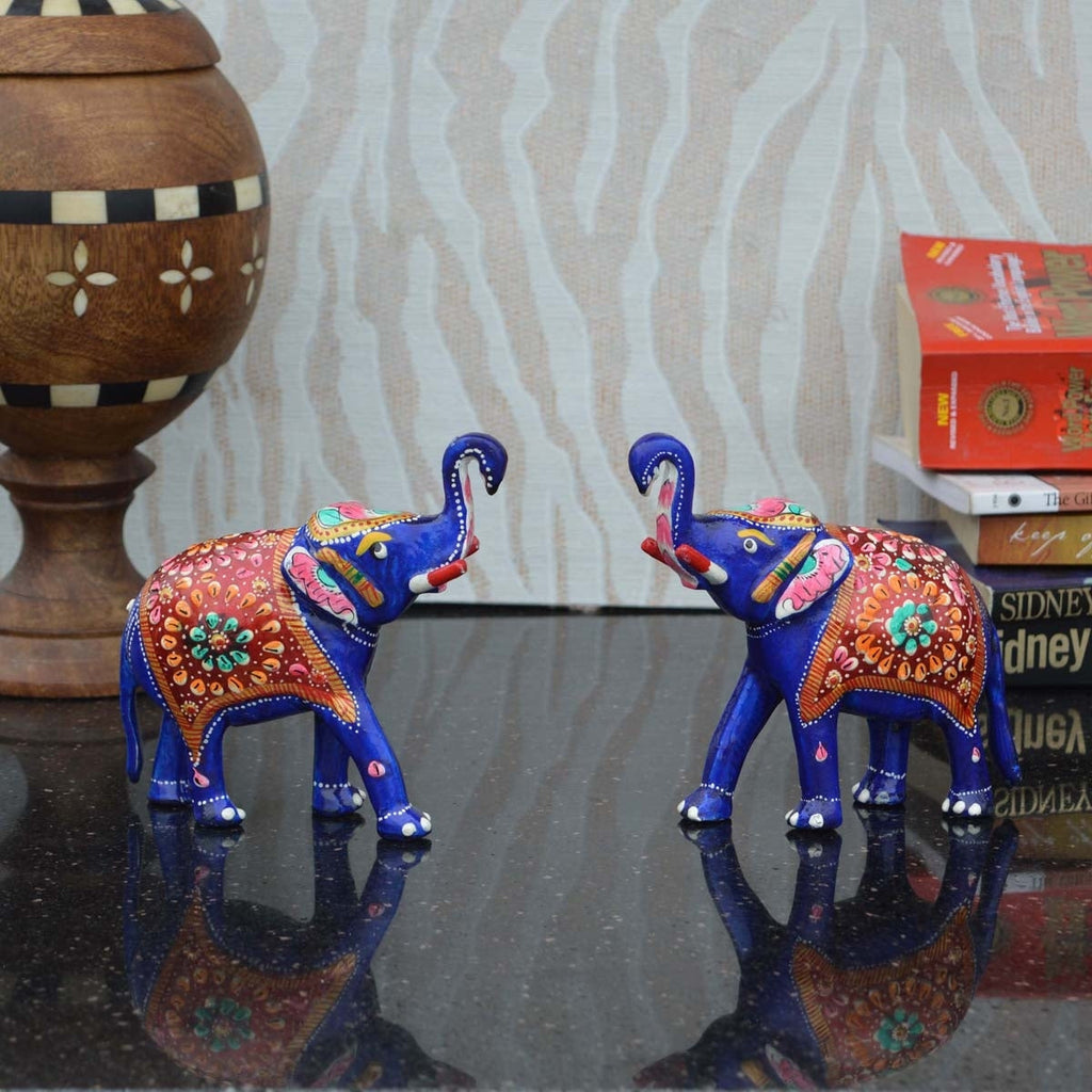 Set Of 2 Delightful Meenakari Elephant Statue Animal Figurines Kafalo