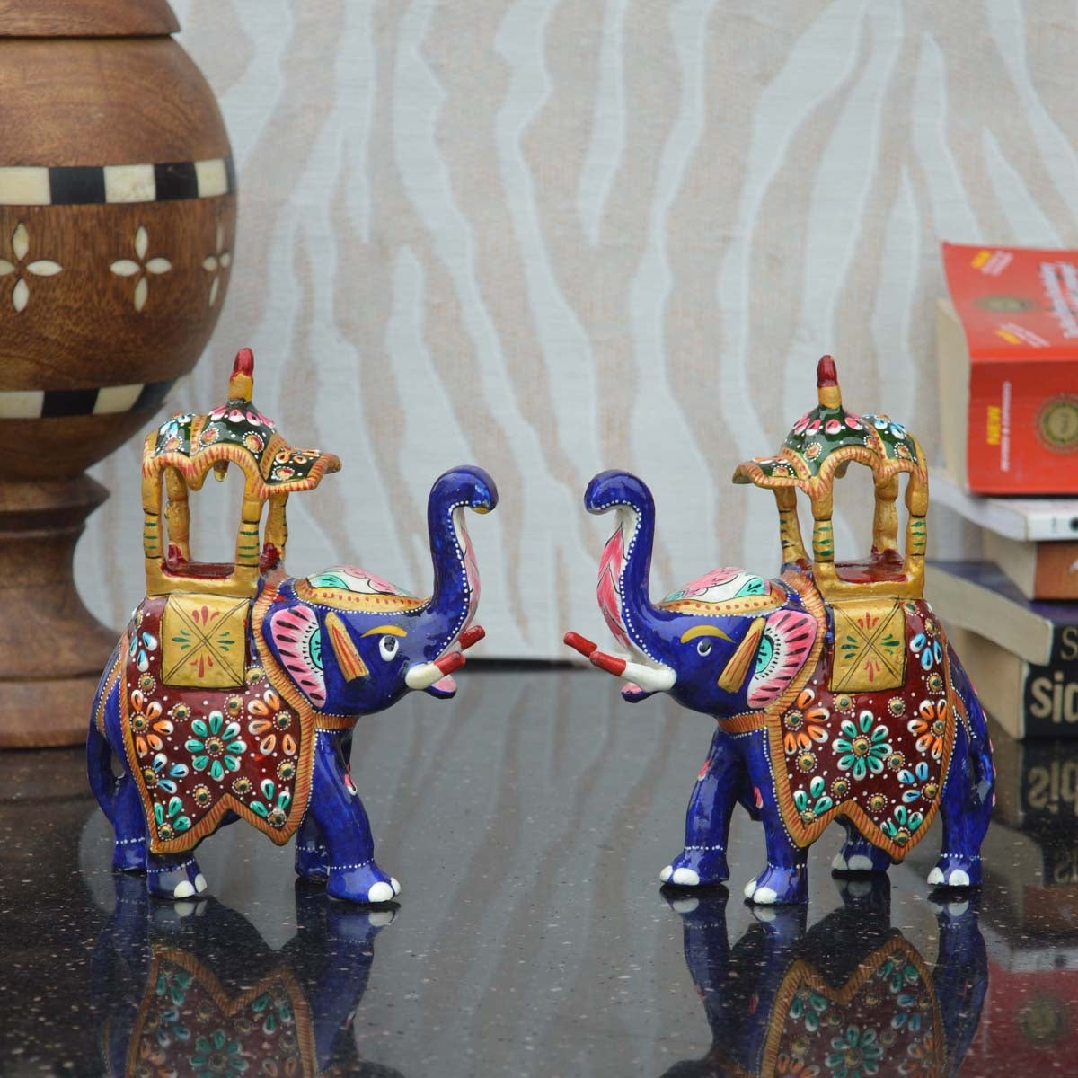 Combo of Meenakari Colorful Ambabari Elephant Statue Kafalo