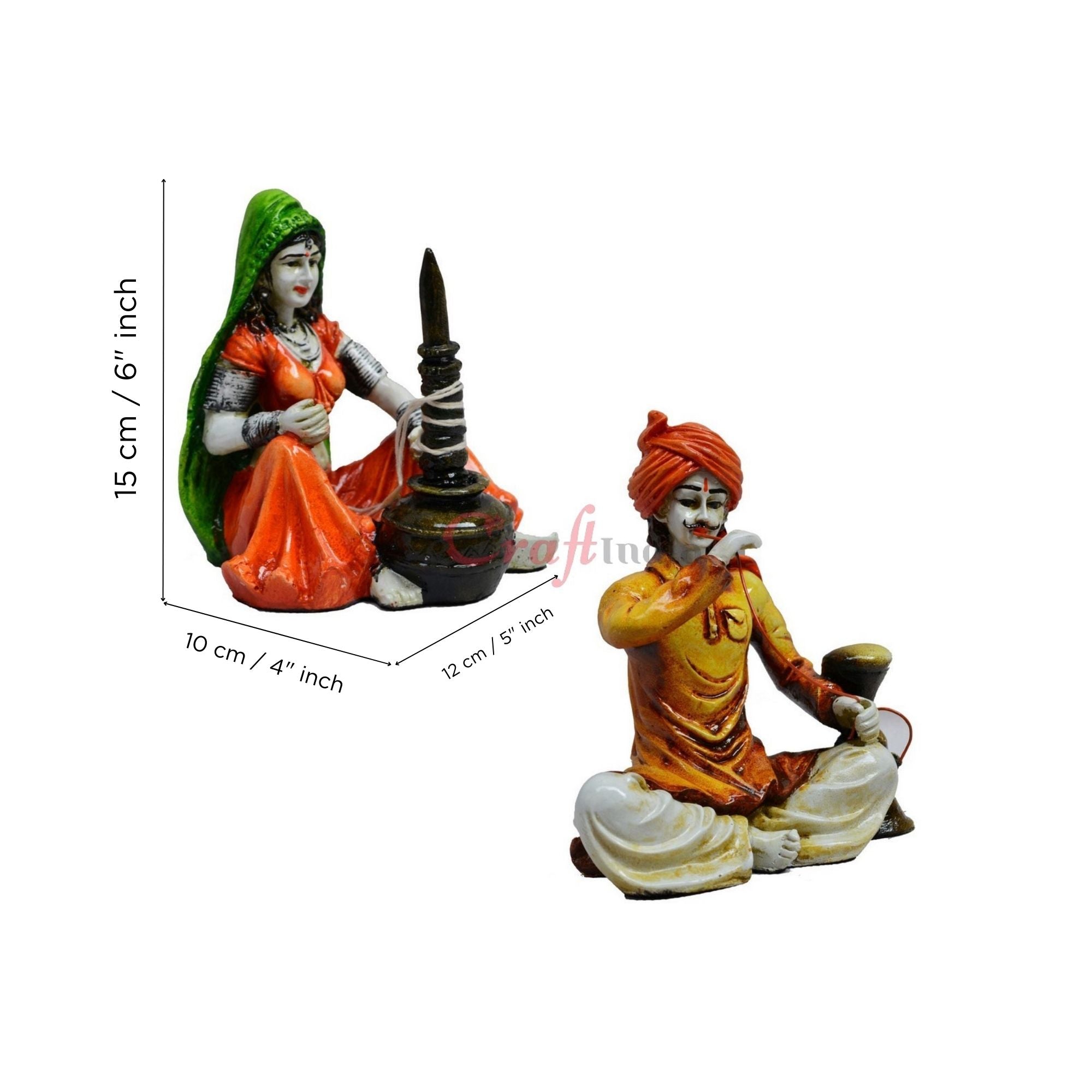 Combo of Rajasthani Hookah Man and Lady Statue Kafalo