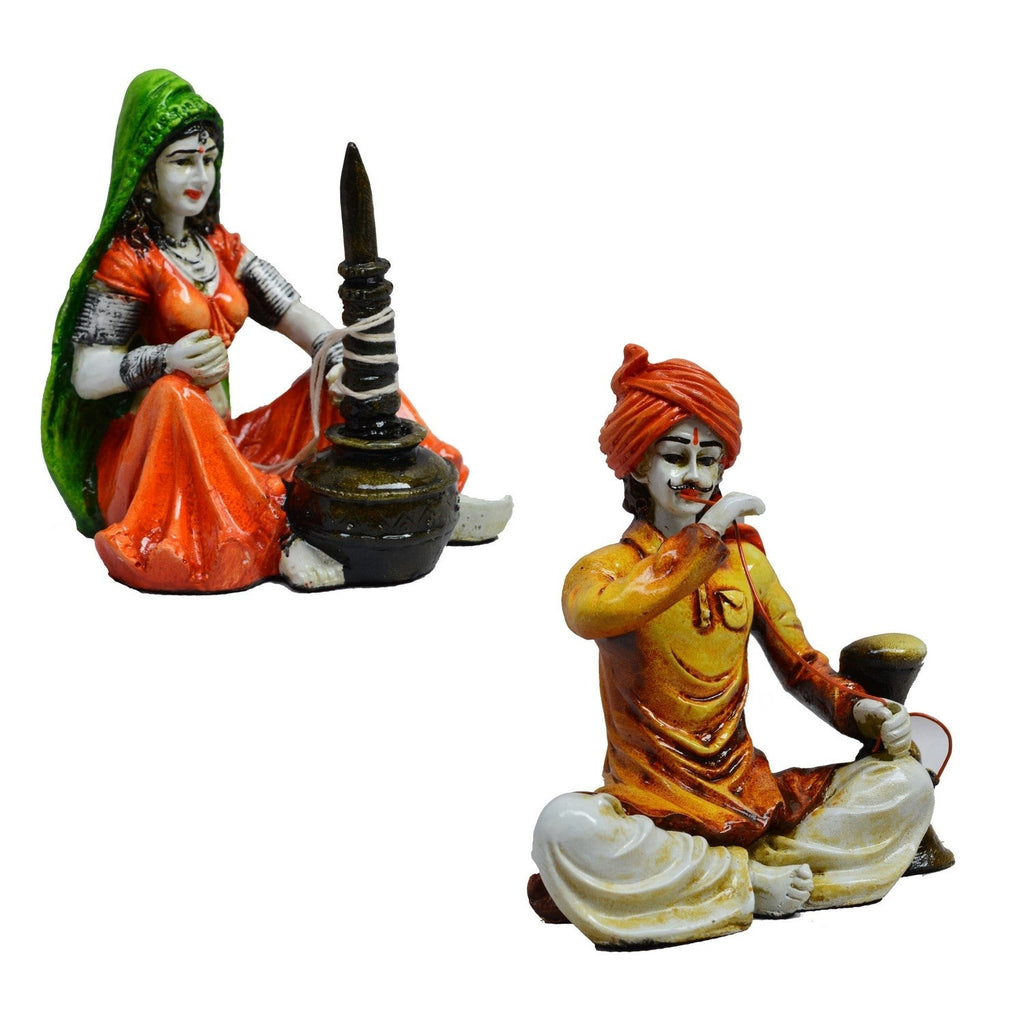 Combo of Rajasthani Hookah Man and Lady Statue Kafalo