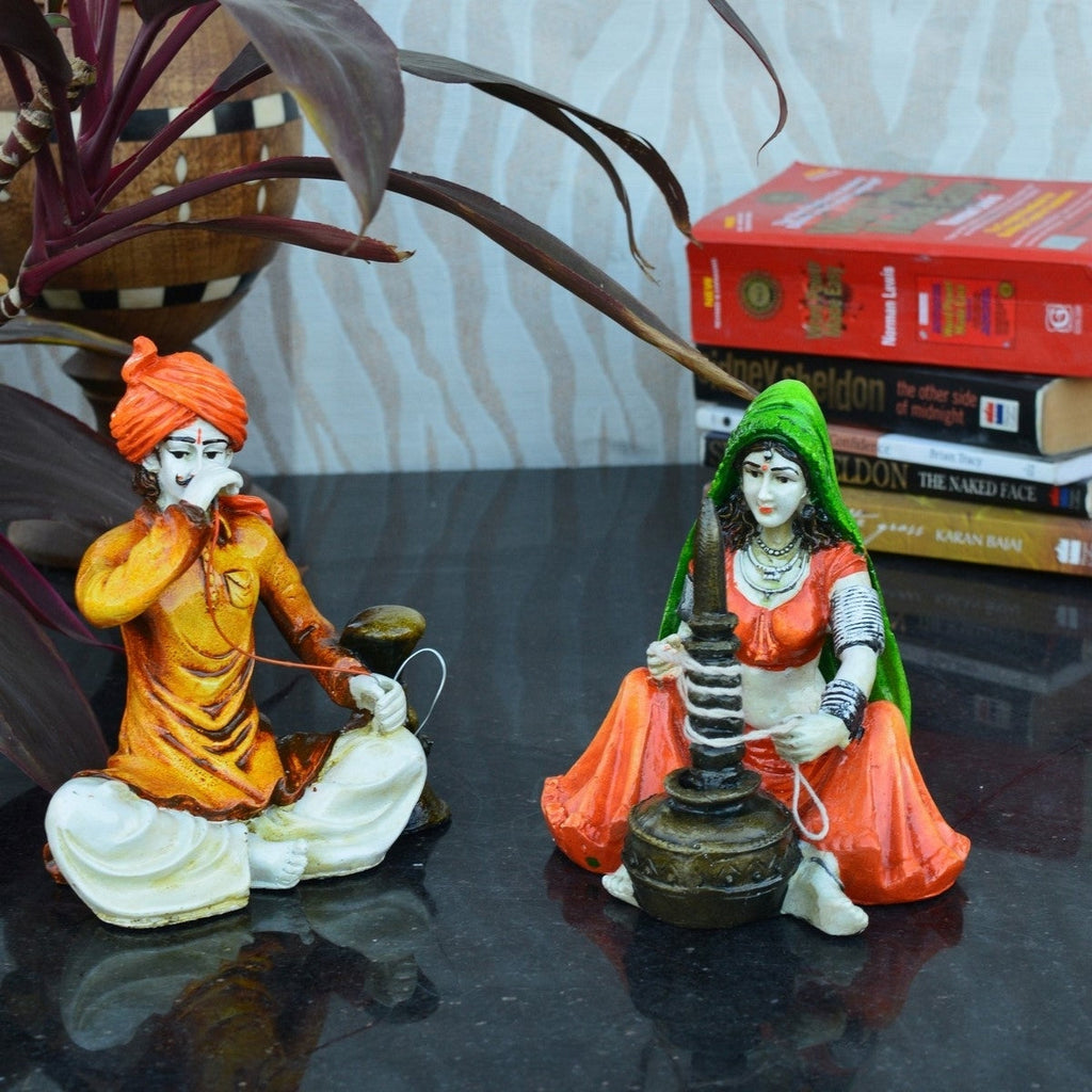 Combo of Rajasthani Hookah Man and Lady Statue Kafalo