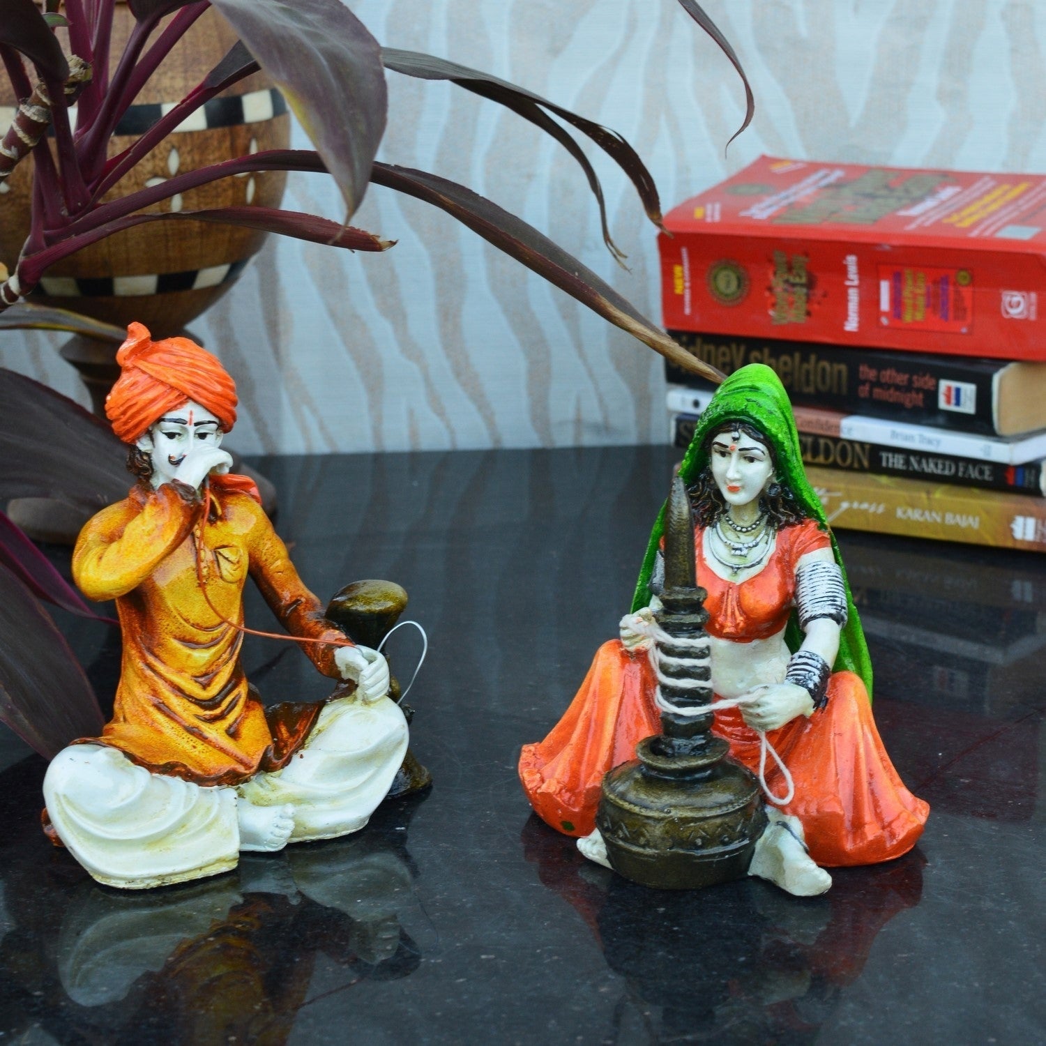 Combo of Rajasthani Hookah Man and Lady Statue Kafalo