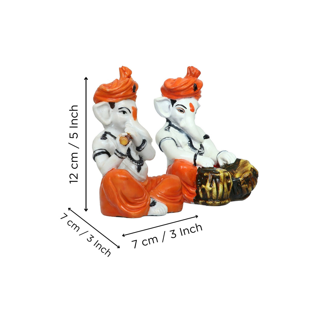 Set Of 2 Lord Ganesha Idols Playing Tabla And Flute Kafalo