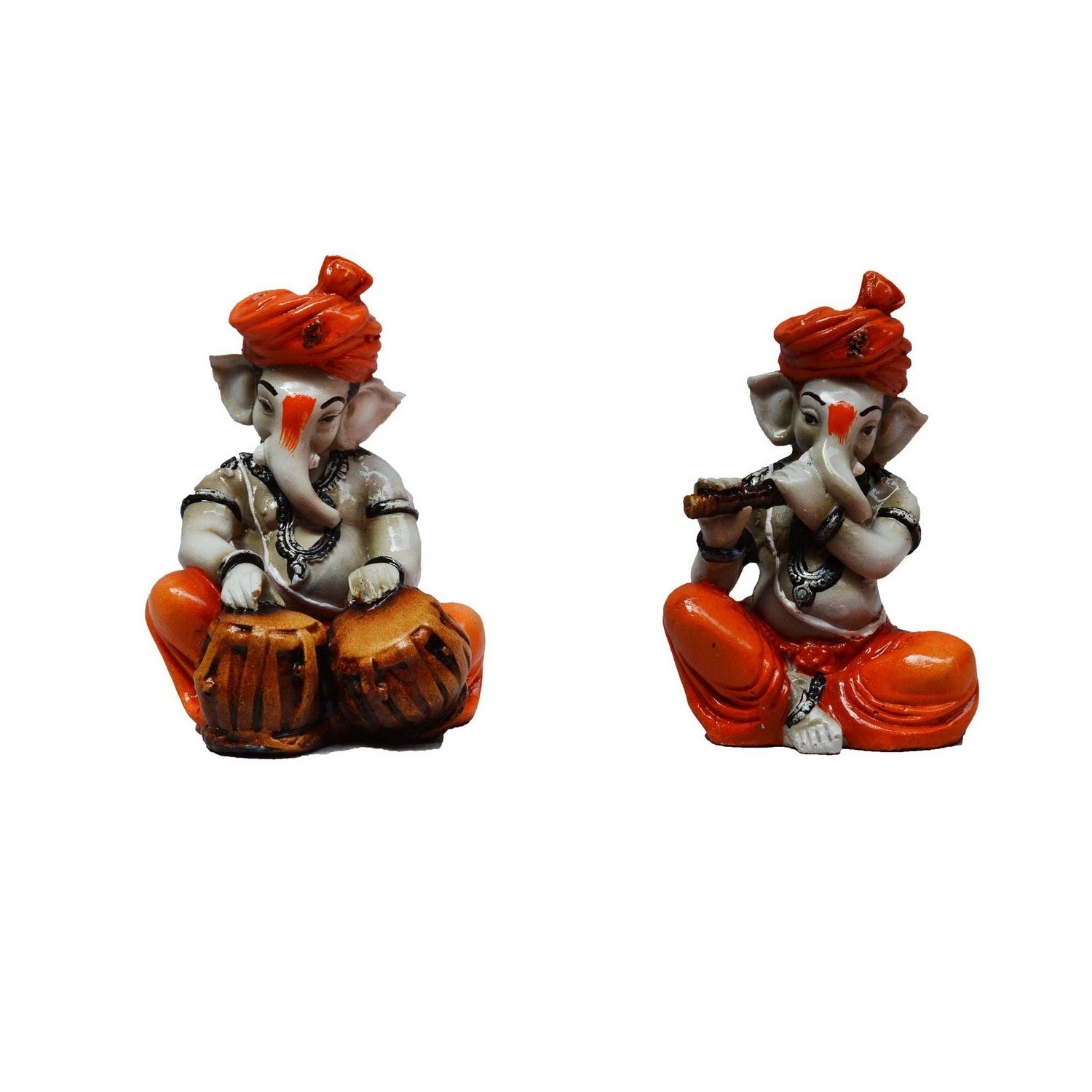 Set Of 2 Lord Ganesha Idols Playing Tabla And Flute Kafalo