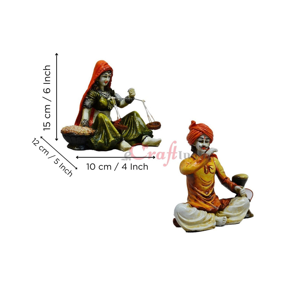 Combo of Rajasthani Hookah Man and Lady Statue Kafalo