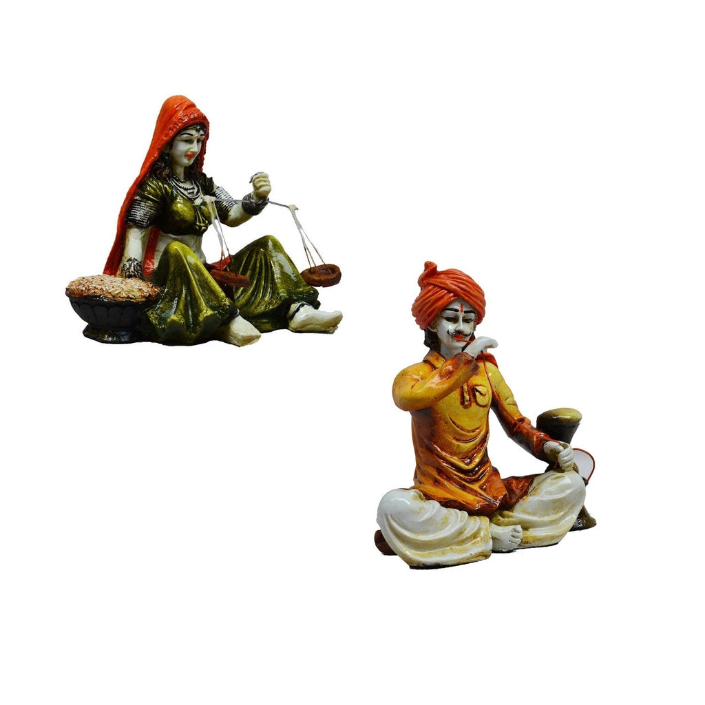 Combo of Rajasthani Hookah Man and Lady Statue Kafalo
