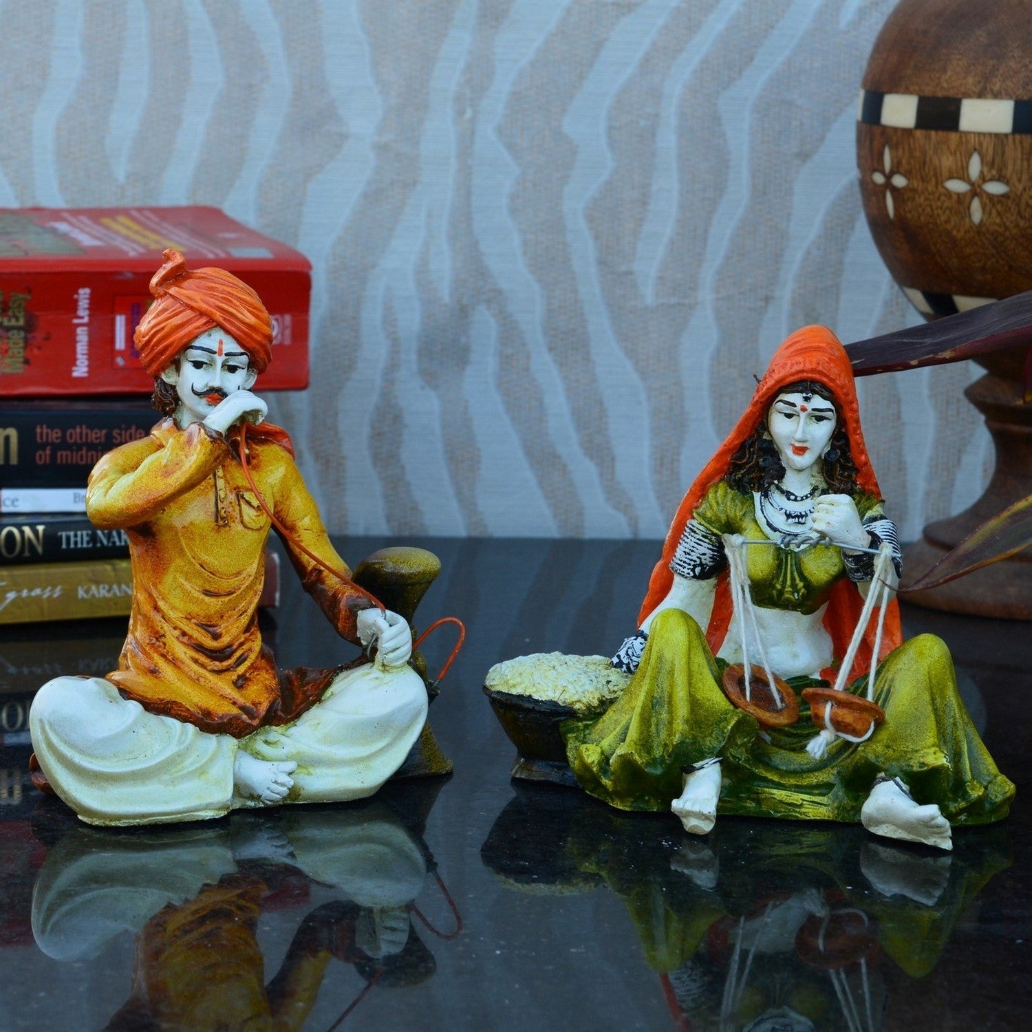 Combo of Rajasthani Hookah Man and Lady Statue Kafalo