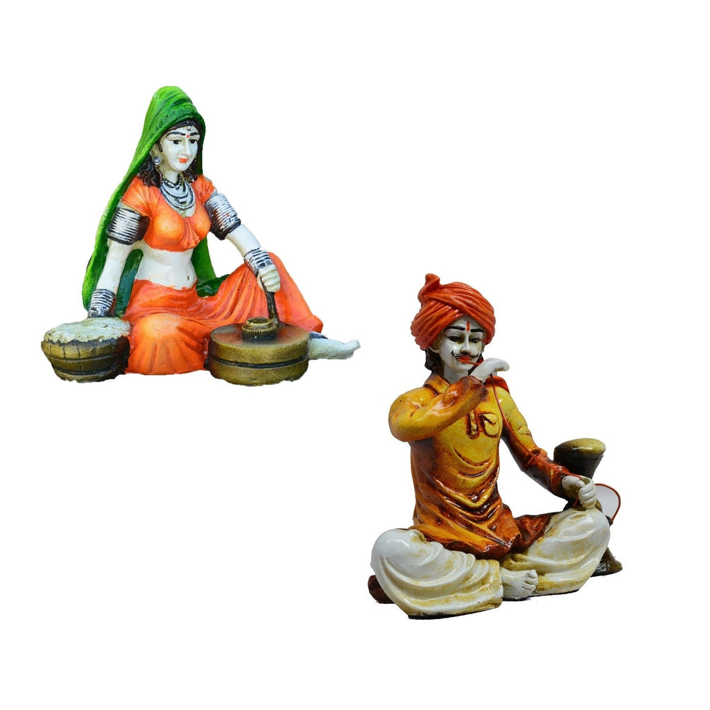 Combo of Rajasthani Hookah Man and Lady Statue Kafalo