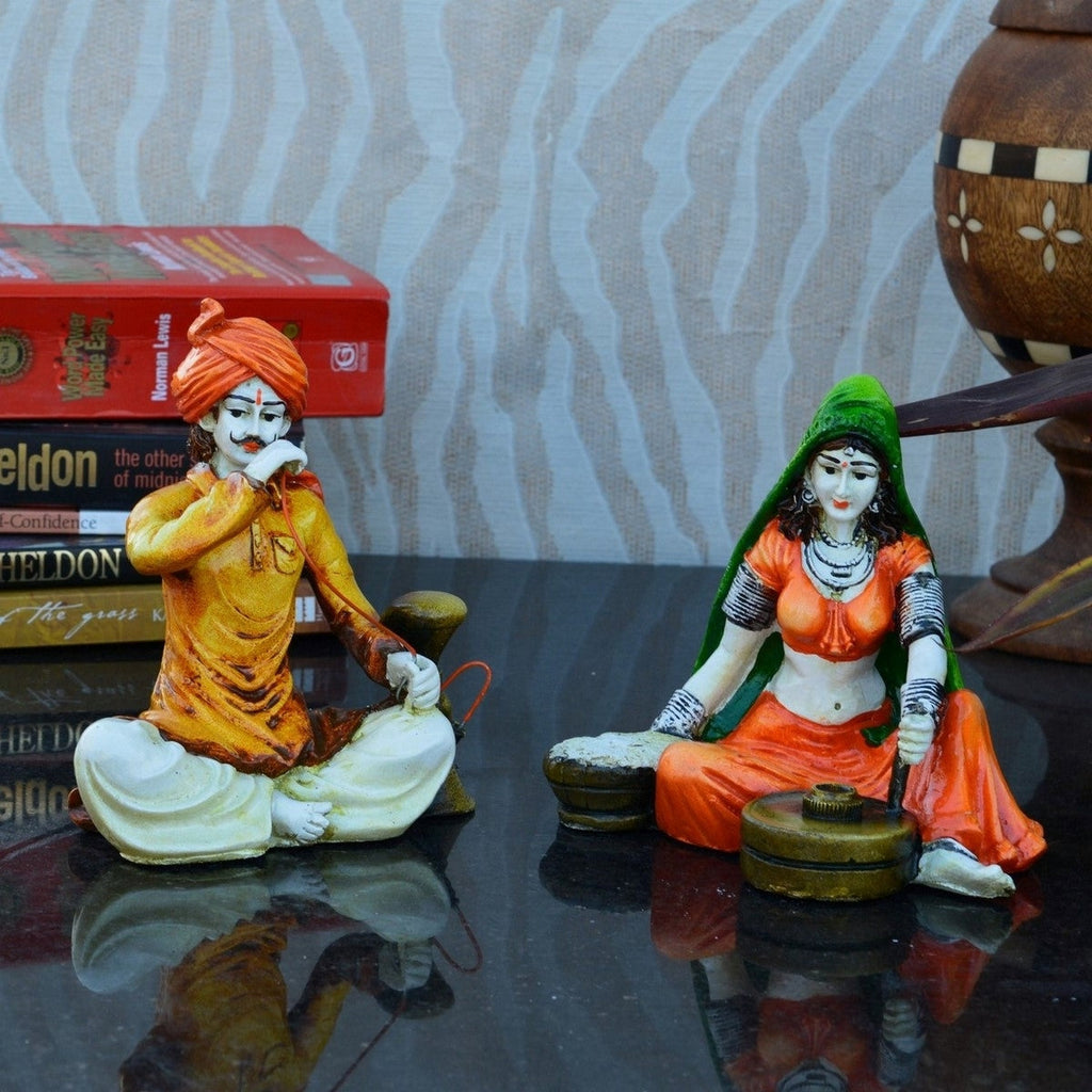 Combo of Rajasthani Hookah Man and Lady Statue Kafalo