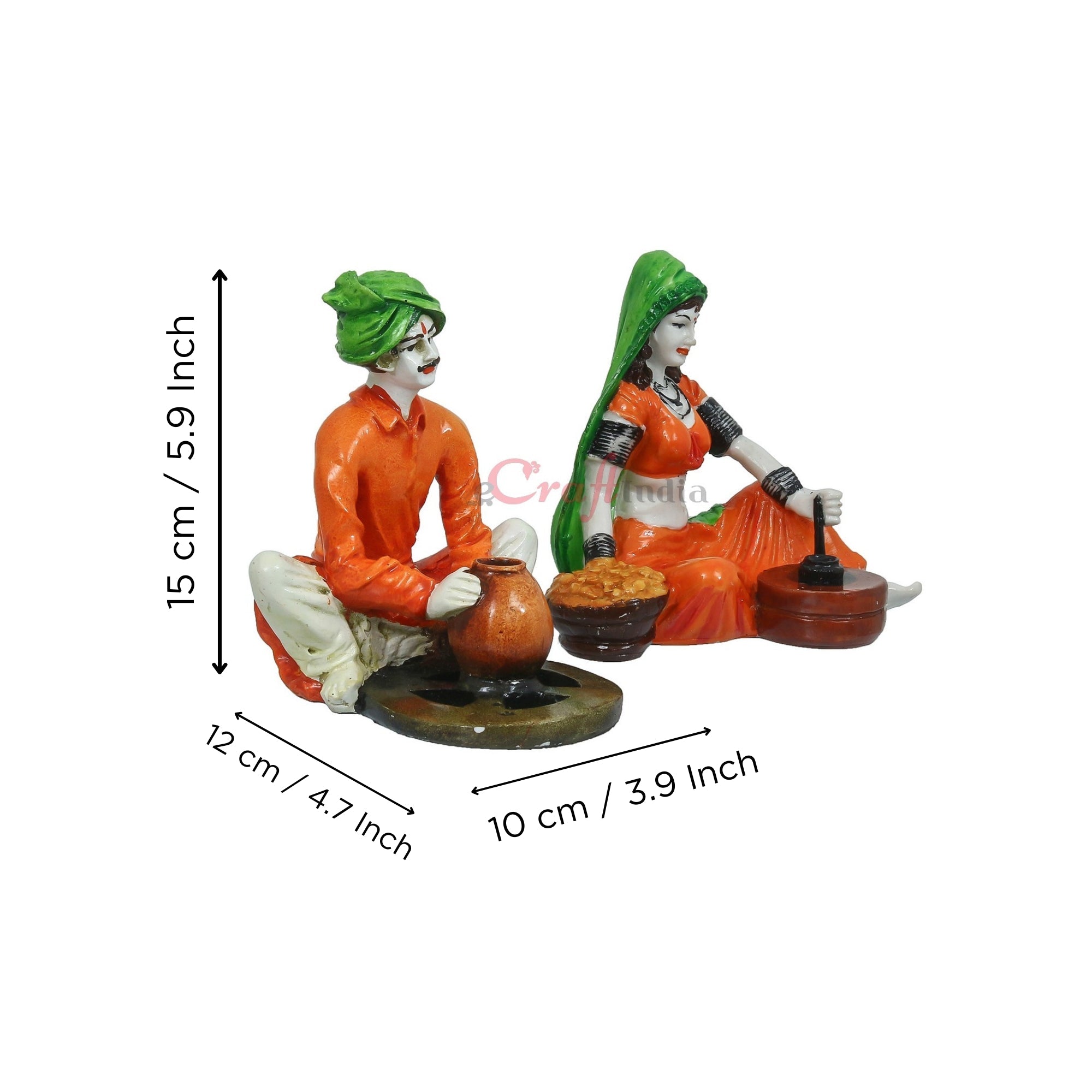 Combo of Rajasthani Craftman and Lady Statue Kafalo