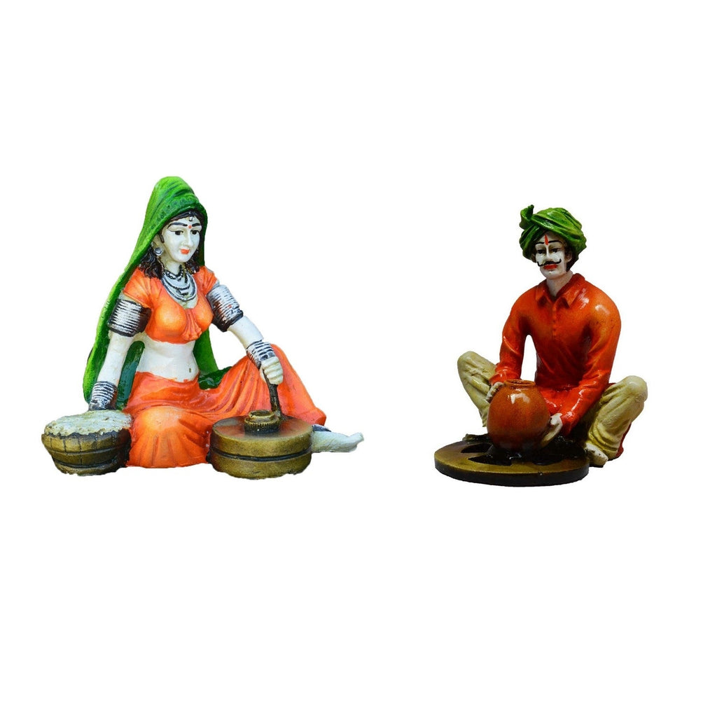 Combo of Rajasthani Craftman and Lady Statue Kafalo