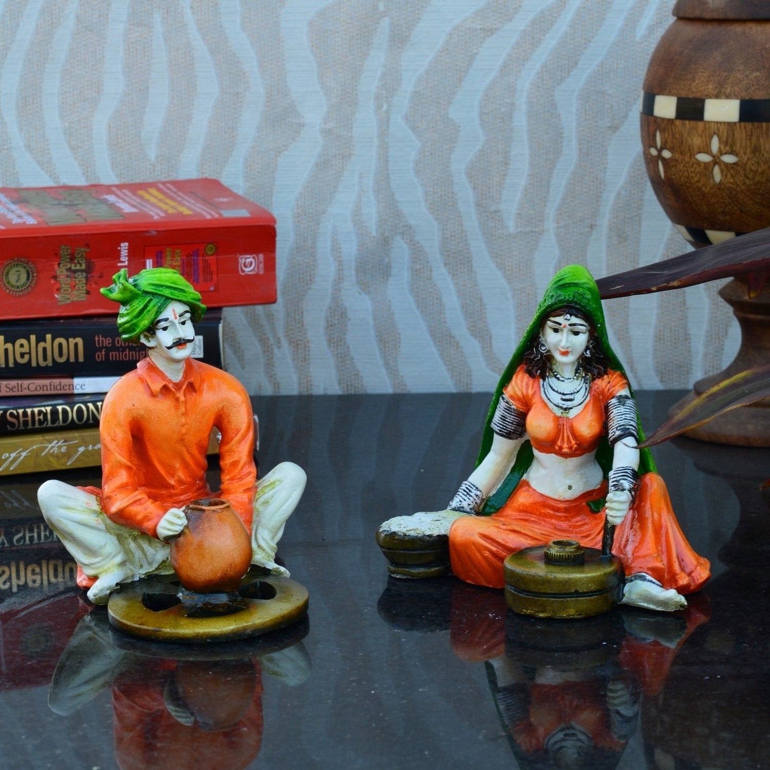 Combo of Rajasthani Craftman and Lady Statue Kafalo