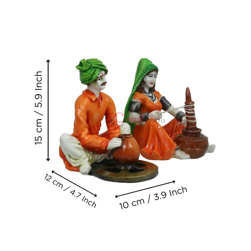 Rajasthani Craftman making pot and Lady using Makhan Handi Human Figurines Decorative Showpieces Kafalo
