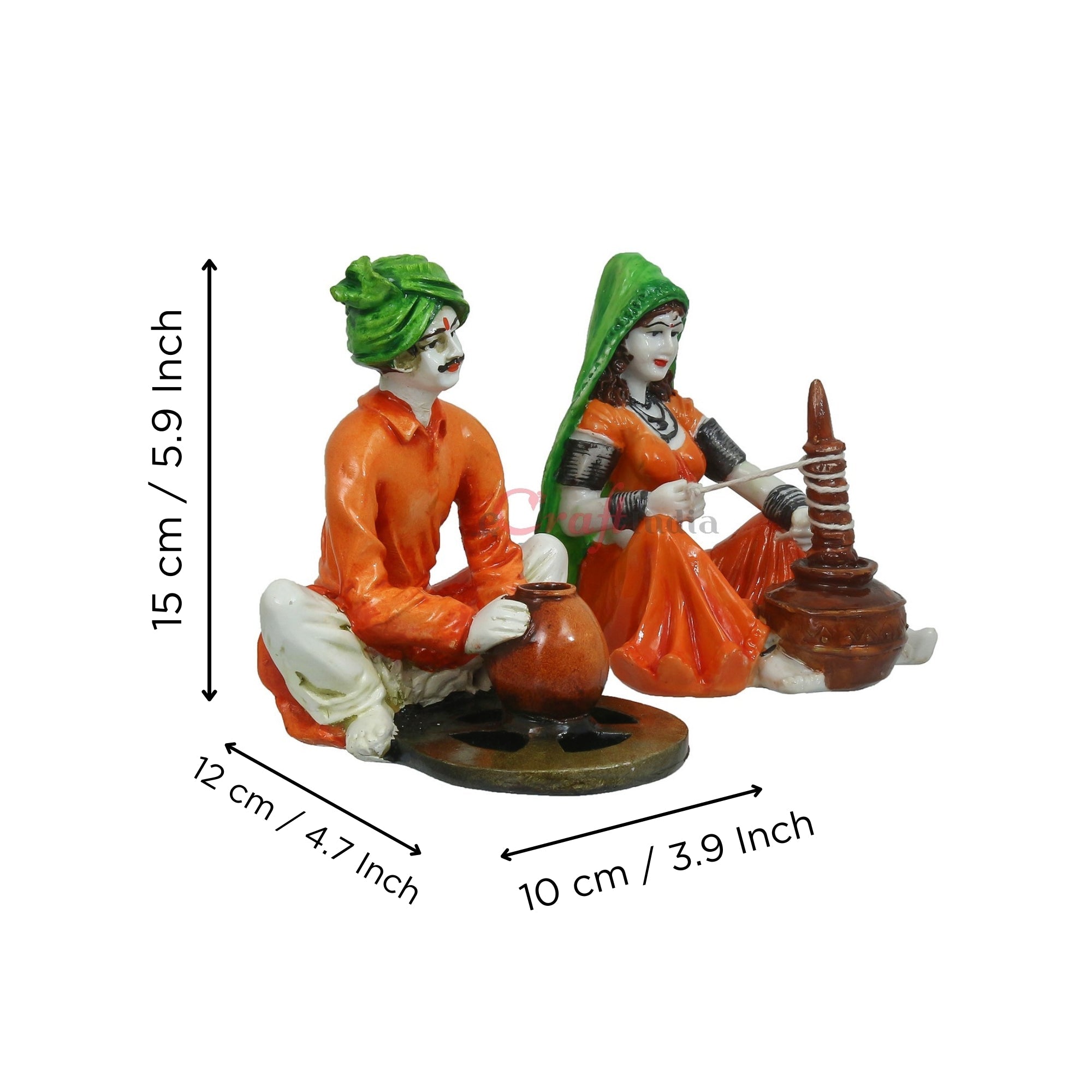 Rajasthani Craftman making pot and Lady using Makhan Handi Human Figurines Decorative Showpieces Kafalo