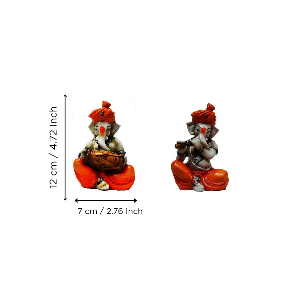 Set Of 2 Lord Ganesha Idols Playing Dholak And Flute Kafalo