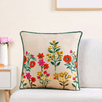 Meadow Blooms Embroidered Cotton Cushion Cover 40x40cm Nestasia
