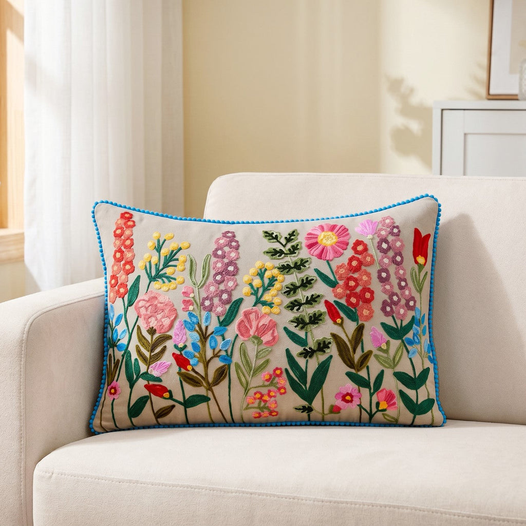 Meadow Embroidered Cushion Cover 50x35cm Nestasia