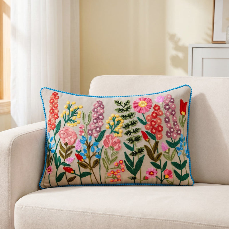 Meadow Embroidered Cushion Cover 50x35cm Nestasia