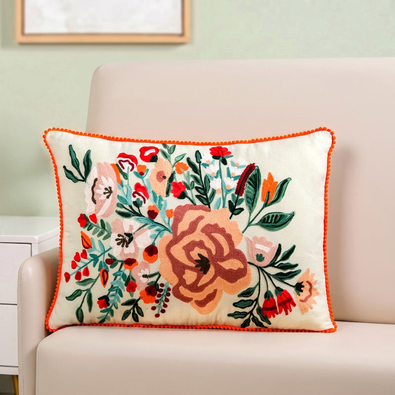 Rustic Flora Embroidered Cotton Cover 50x35cm Nestasia