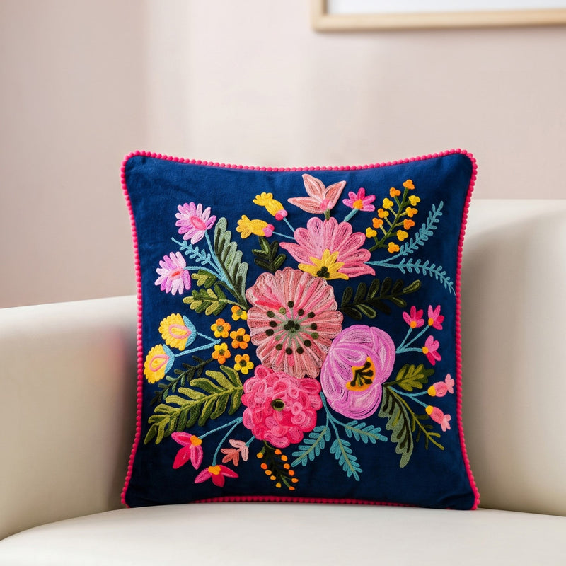 Midnight Bouquet Velvet Cushion Cover 40x40cm Nestasia