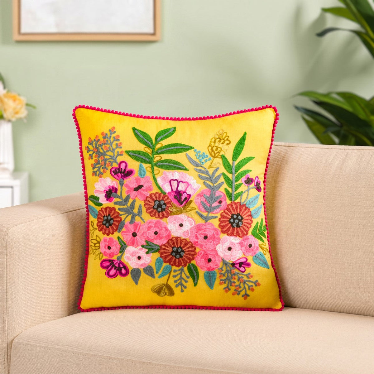 Sunshine Bouquet Embroidered Cushion Cover 40x40cm Nestasia