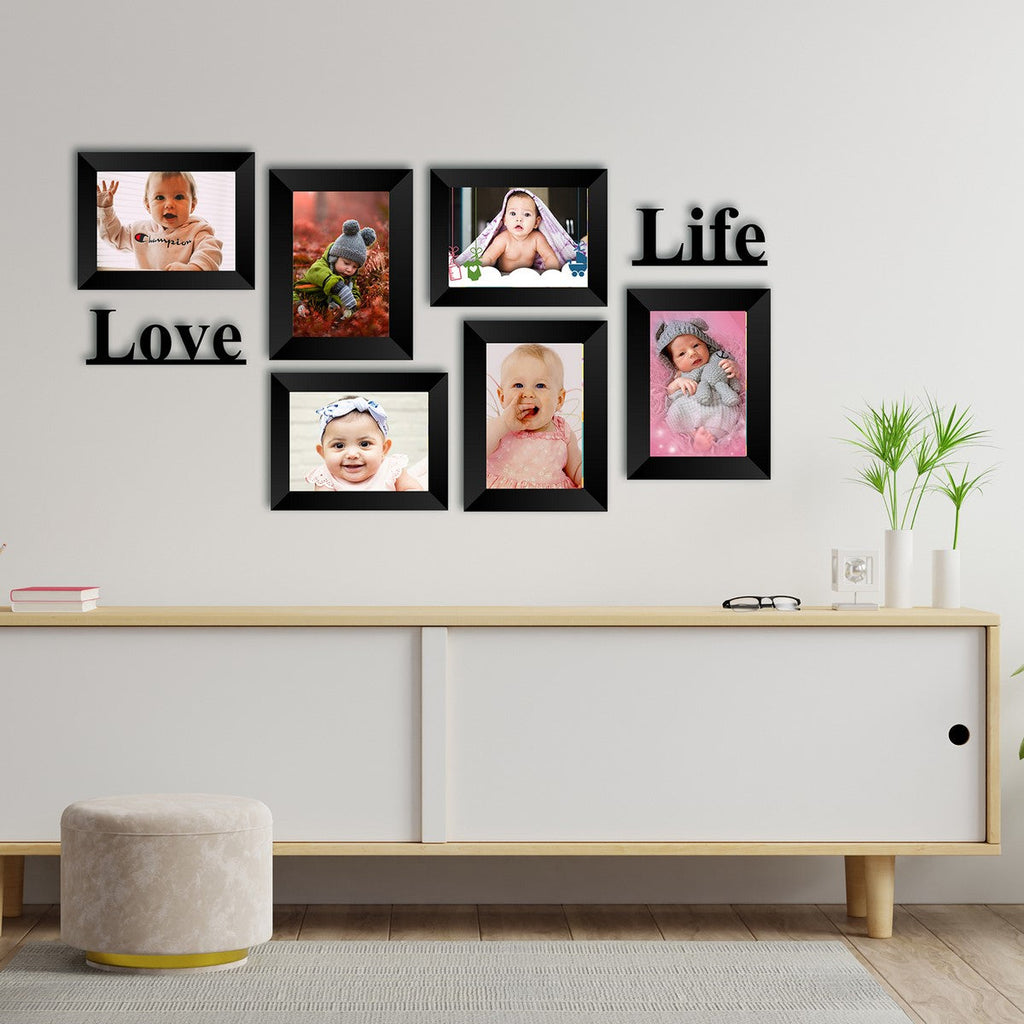 Memory Wall Collage Photo Frame - Set of 6 Photo Frames for 6 Photos of 5"x7", 1 piece of LOVE, 1 piece of LIFE Kafalo