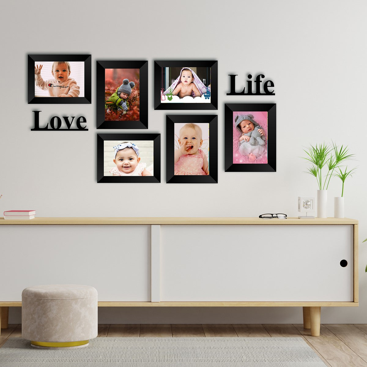 Memory Wall Collage Photo Frame - Set of 6 Photo Frames for 6 Photos of 5"x7", 1 piece of LOVE, 1 piece of LIFE Kafalo