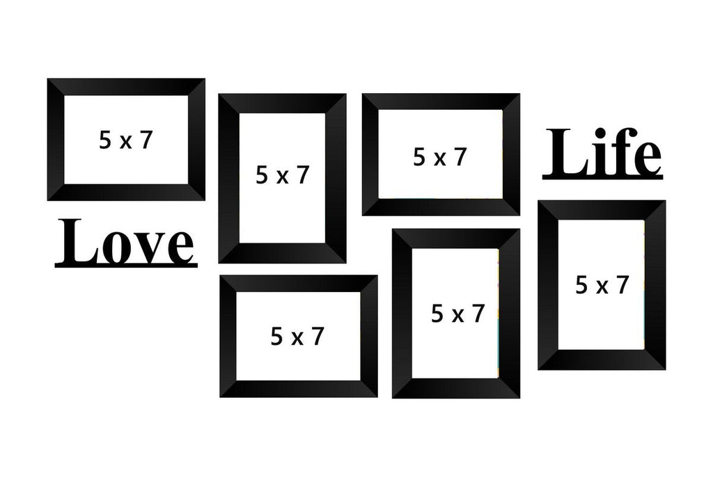 Memory Wall Collage Photo Frame - Set of 6 Photo Frames for 6 Photos of 5"x7", 1 piece of LOVE, 1 piece of LIFE Kafalo