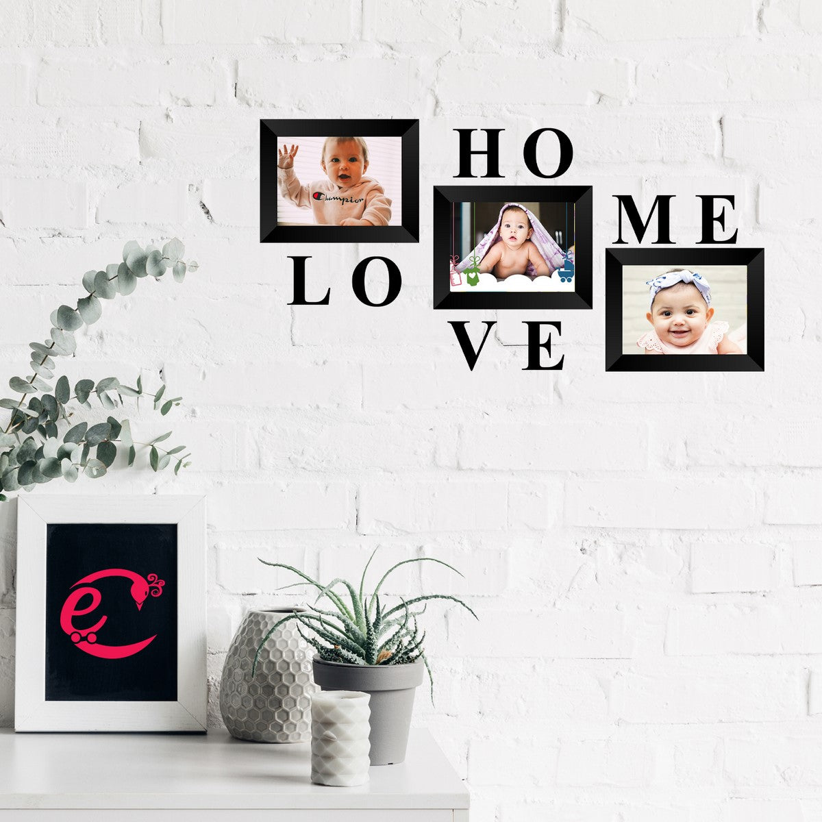 Memory Wall Collage Photo Frame - Set of 3 Photo Frames for 3 Photos of 5"x7", 1 piece of HOME, 1 piece of LOVE Kafalo