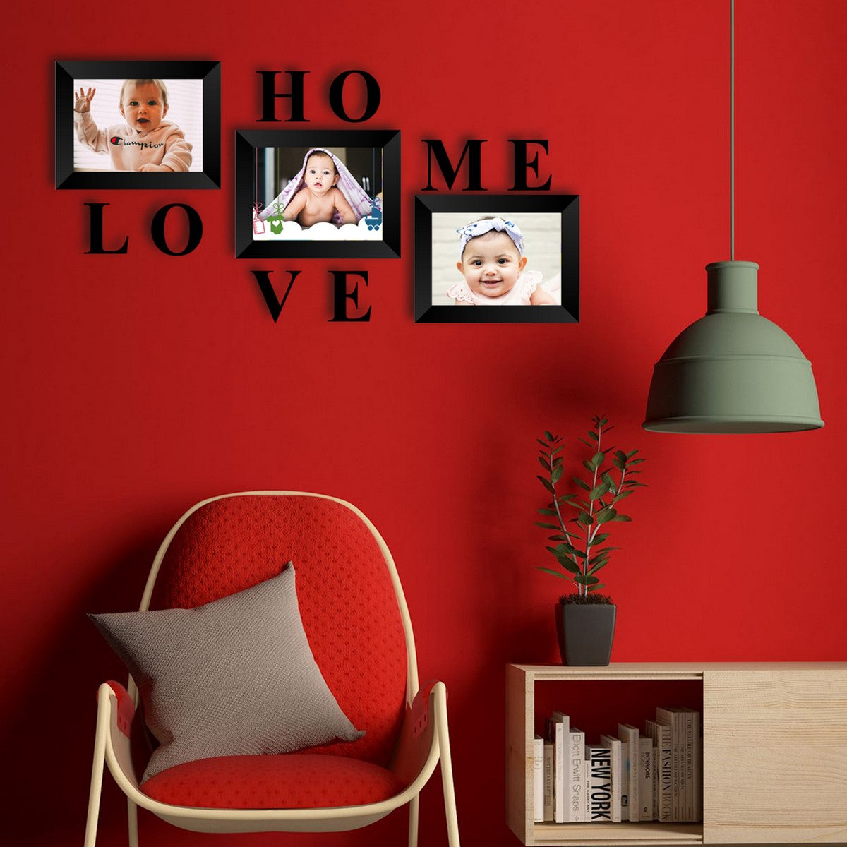 Memory Wall Collage Photo Frame - Set of 3 Photo Frames for 3 Photos of 5"x7", 1 piece of HOME, 1 piece of LOVE Kafalo