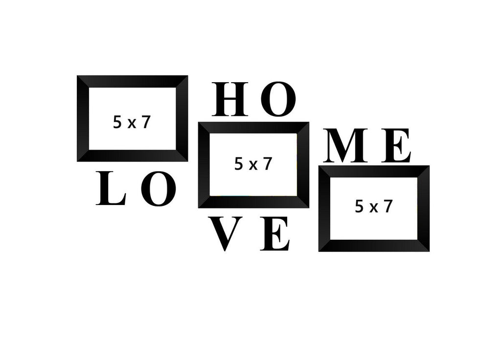 Memory Wall Collage Photo Frame - Set of 3 Photo Frames for 3 Photos of 5"x7", 1 piece of HOME, 1 piece of LOVE Kafalo