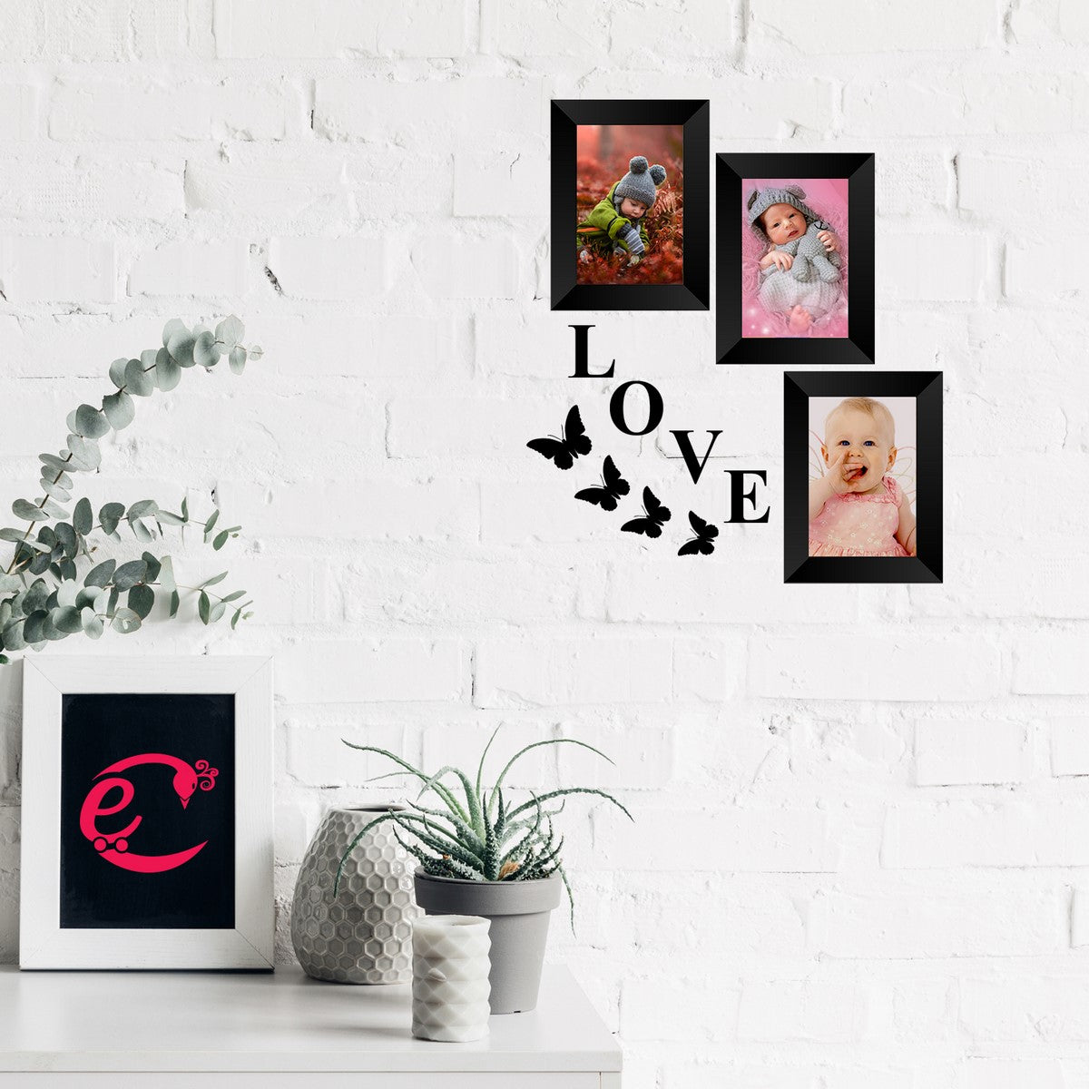 Memory Wall Collage Photo Frame - Set of 3 Photo Frames for 3 Photos of 4"x6", 1 Piece of LOVE, 4 Pieces of BUTTERFLIES Kafalo