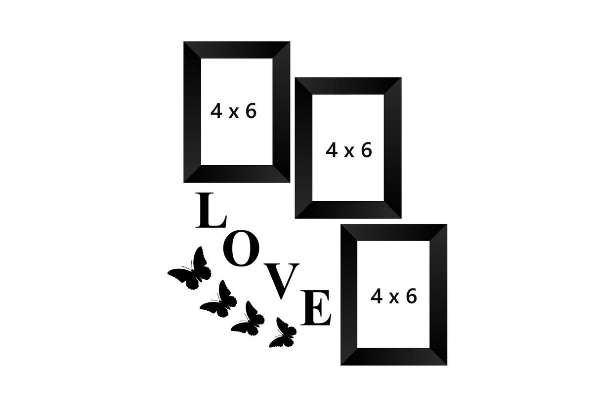 Memory Wall Collage Photo Frame - Set of 3 Photo Frames for 3 Photos of 4"x6", 1 Piece of LOVE, 4 Pieces of BUTTERFLIES Kafalo