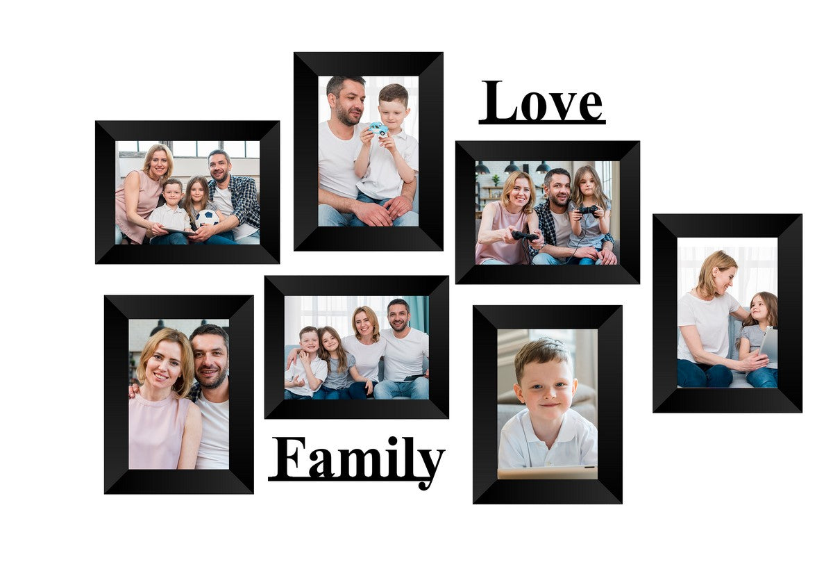 Memory Wall Collage Photo Frame - Set of 7 Photo Frames for 3 Photos of 5"x7", 4 Photos of 4"x6", 1 Piece of LOVE, 1 Piece of FAMILY Kafalo