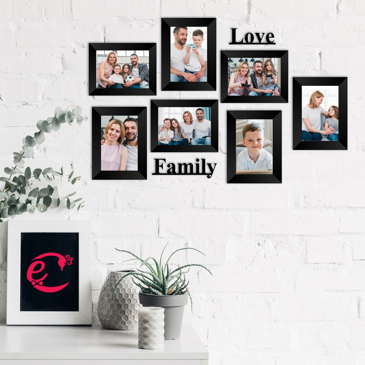 Memory Wall Collage Photo Frame - Set of 7 Photo Frames for 3 Photos of 5"x7", 4 Photos of 4"x6", 1 Piece of LOVE, 1 Piece of FAMILY Kafalo