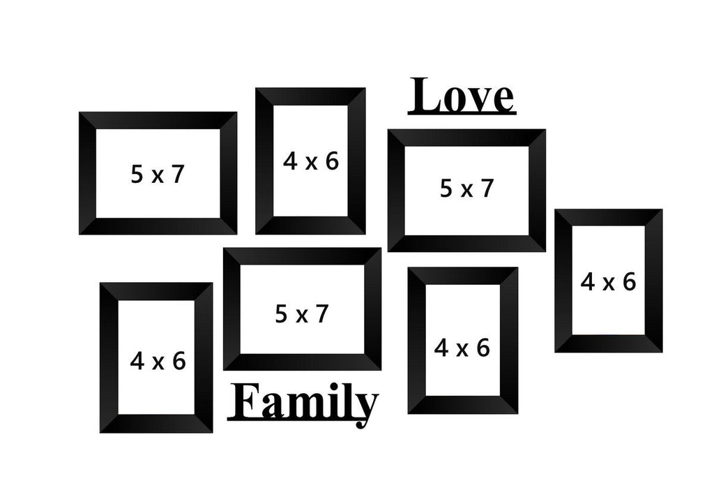 Memory Wall Collage Photo Frame - Set of 7 Photo Frames for 3 Photos of 5"x7", 4 Photos of 4"x6", 1 Piece of LOVE, 1 Piece of FAMILY Kafalo