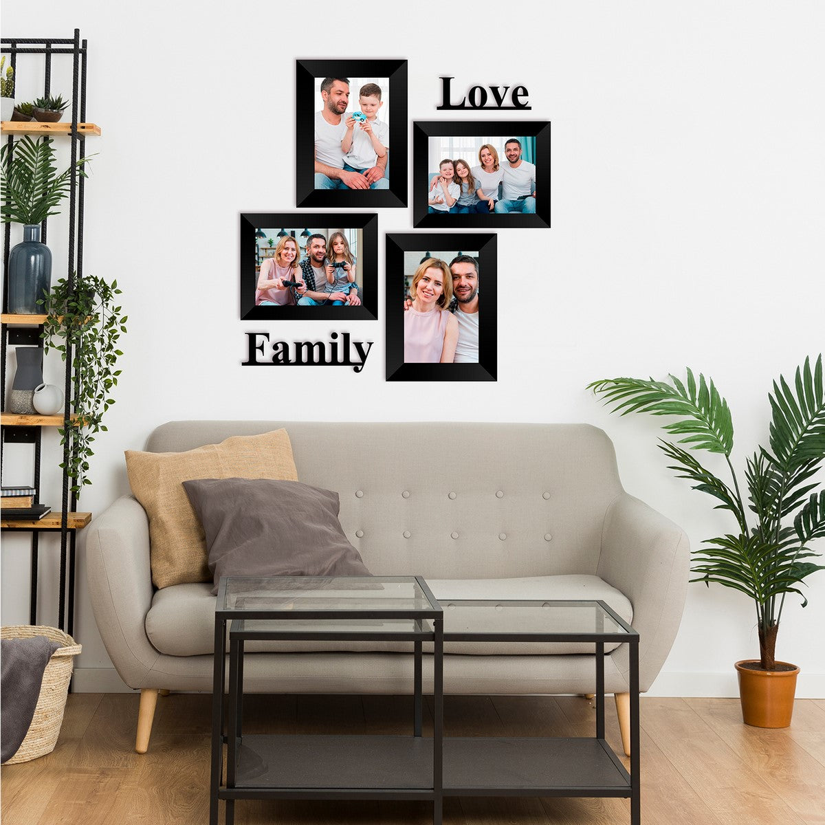 Memory Wall Collage Photo Frame - Set of 4 Photo Frames for 4 Photos of 5"x7", 1 Piece of LOVE, 1 Piece of FAMILY Kafalo