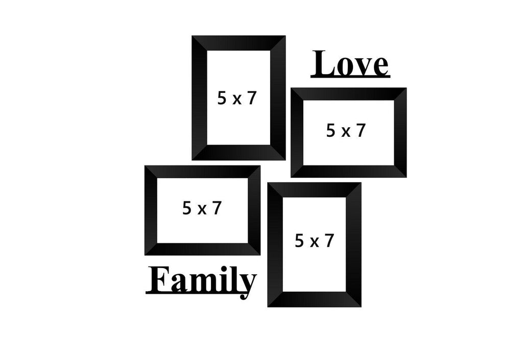 Memory Wall Collage Photo Frame - Set of 4 Photo Frames for 4 Photos of 5"x7", 1 Piece of LOVE, 1 Piece of FAMILY Kafalo