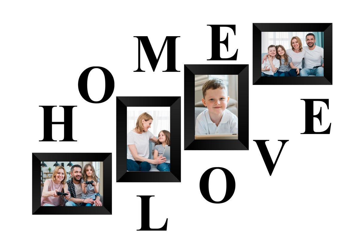 Memory Wall Collage Photo Frame - Set of 4 Photo Frames for 4 Photos of 4"x6", 1 piece of HOME, 1 piece of LOVE Kafalo