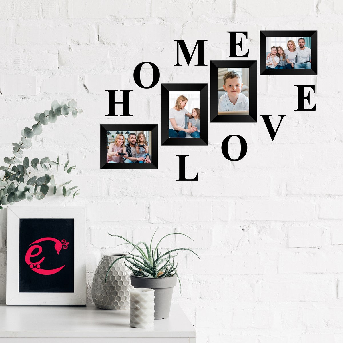 Memory Wall Collage Photo Frame - Set of 4 Photo Frames for 4 Photos of 4"x6", 1 piece of HOME, 1 piece of LOVE Kafalo