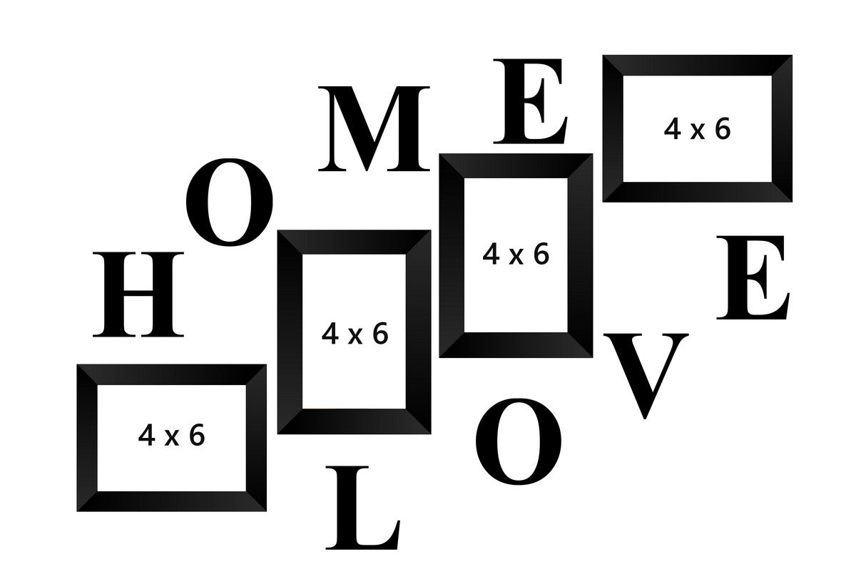 Memory Wall Collage Photo Frame - Set of 4 Photo Frames for 4 Photos of 4"x6", 1 piece of HOME, 1 piece of LOVE Kafalo