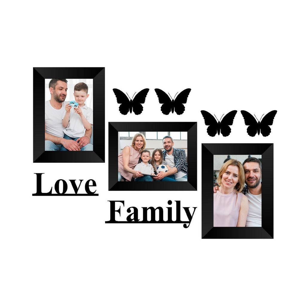 Memory Wall Collage Photo Frame - Set of 3 Photo Frames for 3 Photos of 5"x7", 1 Piece of LOVE, 1 Piece of FAMILY, 4 Pieces of BUTTERFLIES Kafalo