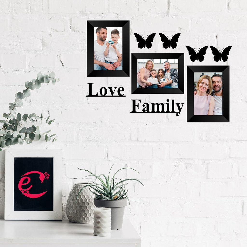 Memory Wall Collage Photo Frame - Set of 3 Photo Frames for 3 Photos of 5"x7", 1 Piece of LOVE, 1 Piece of FAMILY, 4 Pieces of BUTTERFLIES Kafalo