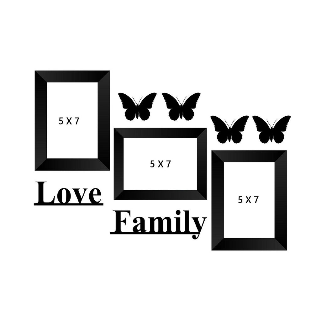 Memory Wall Collage Photo Frame - Set of 3 Photo Frames for 3 Photos of 5"x7", 1 Piece of LOVE, 1 Piece of FAMILY, 4 Pieces of BUTTERFLIES Kafalo
