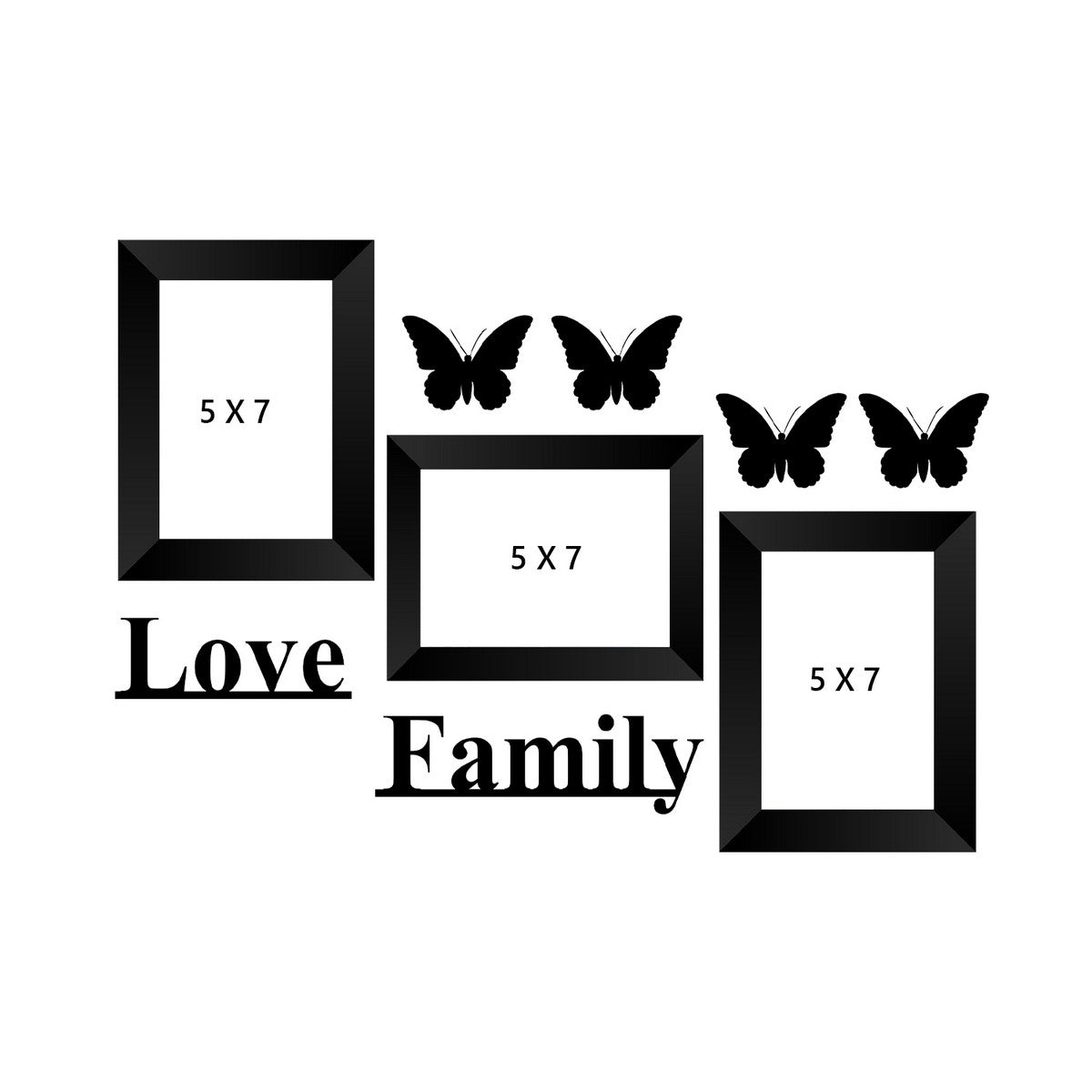 Memory Wall Collage Photo Frame - Set of 3 Photo Frames for 3 Photos of 5"x7", 1 Piece of LOVE, 1 Piece of FAMILY, 4 Pieces of BUTTERFLIES Kafalo