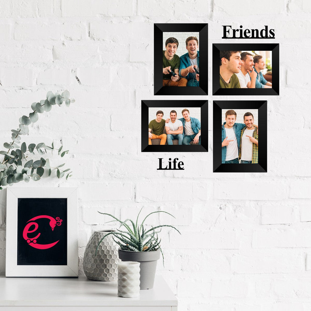 Memory Wall Collage Photo Frame - Set of 4 Photo Frames for 2 Photos of 5"x7", 2 Photos of 4"x6", 1 Piece of FRIENDS, 1 Piece of LIFE Kafalo